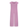 thumbnail image 3 of Jumpsuits for Women Summer Loose Wide Leg Jumpsuits Solid Color Plus Size Short Sleeve Rompers Overalls Pink L, 3 of 5