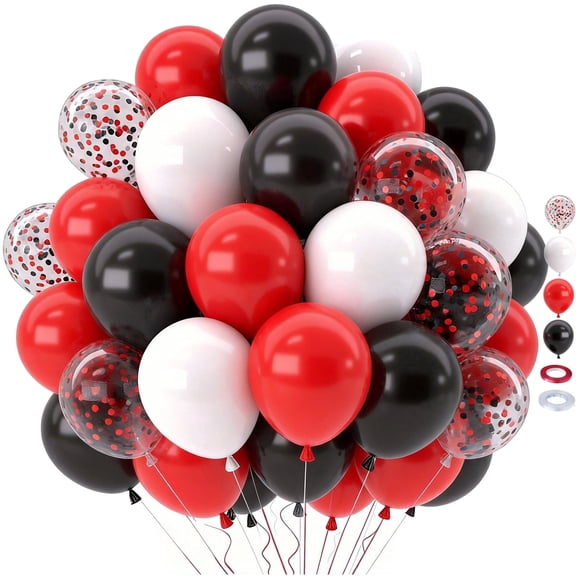 45pcs 12 Inch Red Black White Balloons Kit, Black Red White Balloons with Ribbons for Birthday, Wedding, Baby Shower, Retirement, Graduation Party Decorations