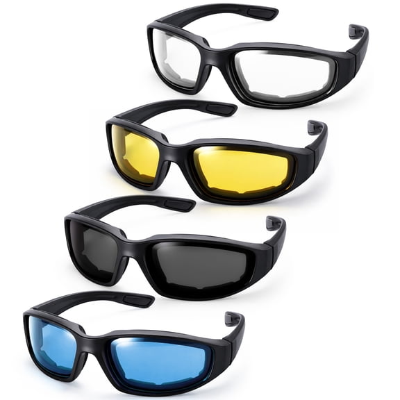 Bocaoying 4 Pairs Motorcycle Glasses for Men Women, UV400 Protection Riding Padding Goggles, Windproof Dustproof Sports Sunglasses for Cycling Running Driving Fishing Golf