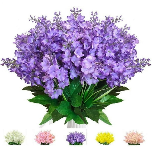Sinhoon 6 Pcs Artificial Flowers Bouquets Wisteria Hyacinth Fake Bulk UV Resistant for Vase Home Decor Indoors Outdoors Garden Fence Restaurant Hotel Party Wedding Mock (Purple)