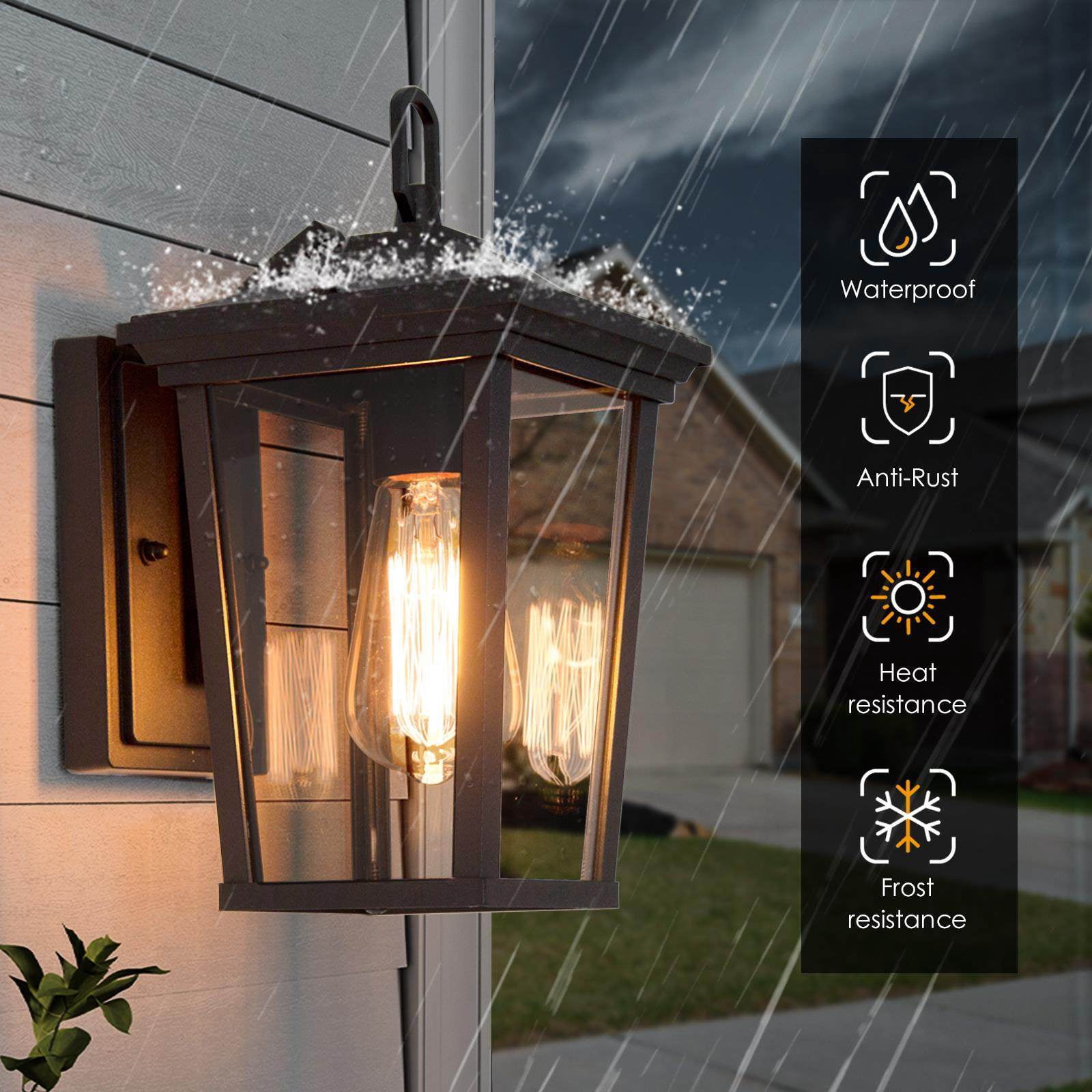 LNC 1-Light Modern Farmhouse Black and Clear Glass Farmhouse Outdoor Wall Sconce for Outdoor