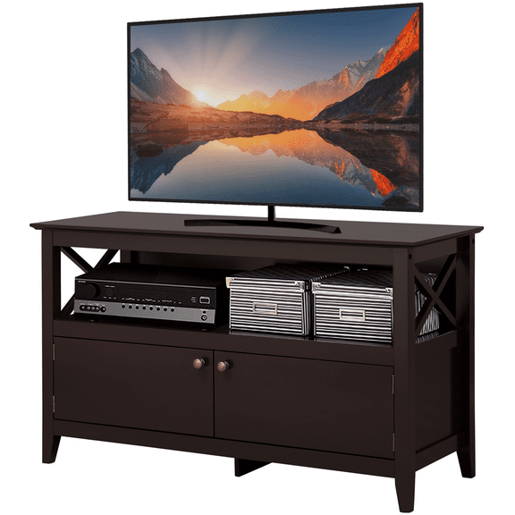 Renwick X Shape TV Stand with Storage and 2 Doors for TVs up to 50'', Espresso