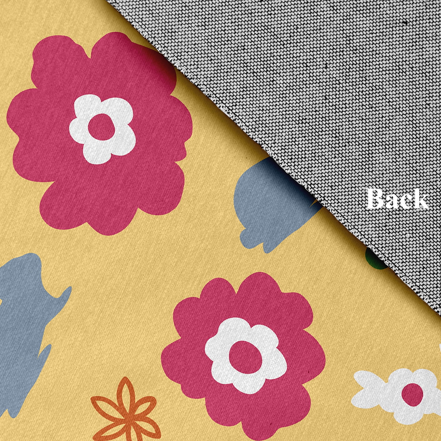 18" x 30" Simply Daisy Flowery Love with Bunnies Traditional Chenille Area Rug, Daffodil Yellow-Blue