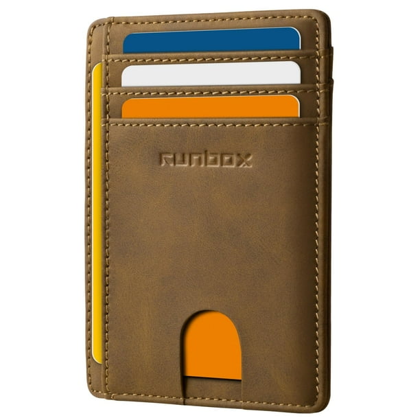 Tarjetero delgado de piel RFID con bolsillo frontal Wallet RUNBOX