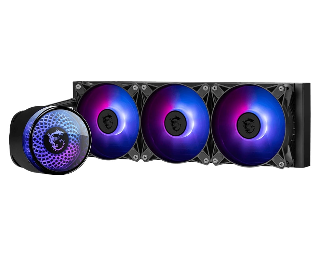 MSI MAG CORELIQUID A12 360 All-in-one CPU Liquid Cooler, 397 x 120 x 27mm Radiator, Triple 120mm ARGB Fans, Rotatable blockhead