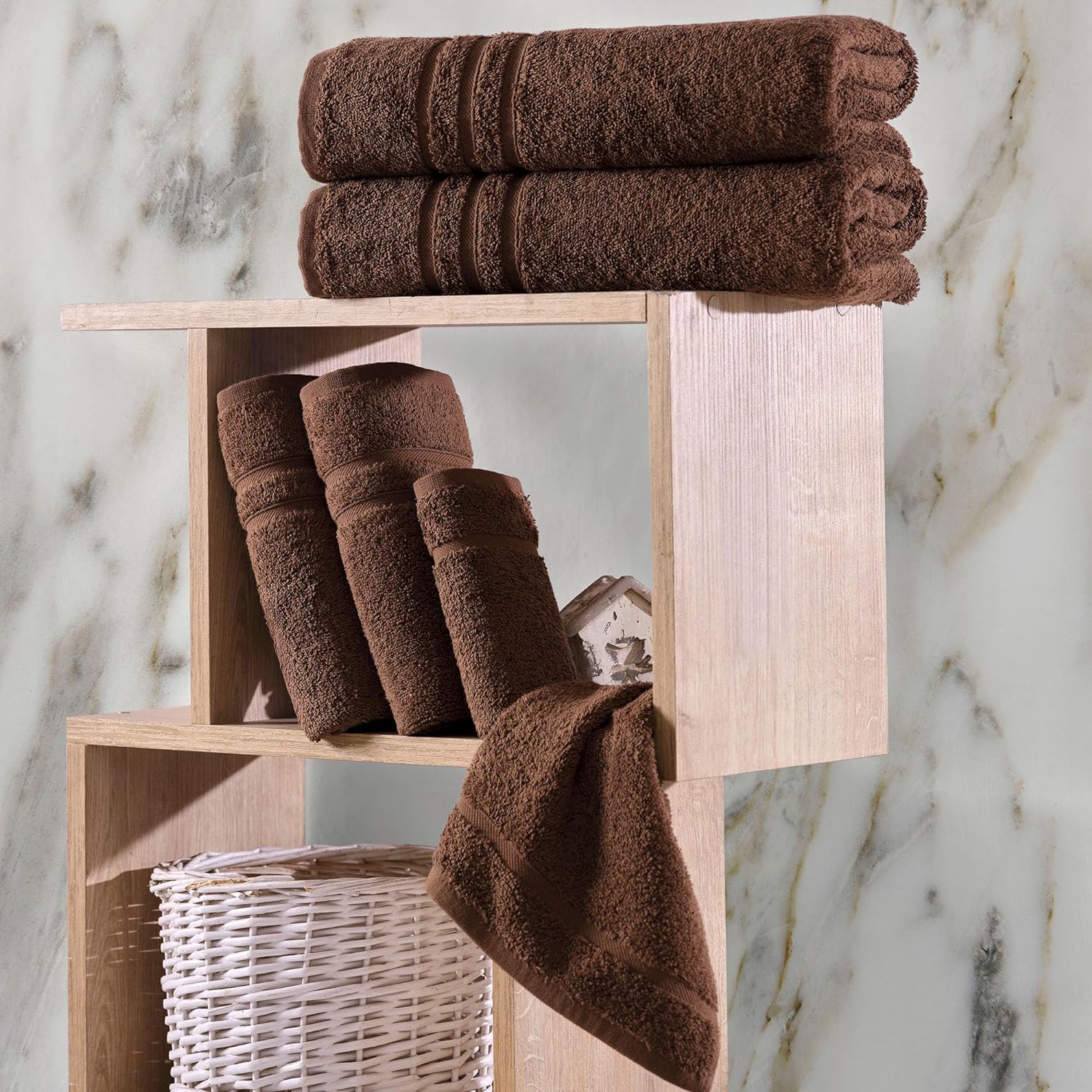 Hawmam Linen Bathroom Accessories - 6-Piece Bathroom Set - 100% Turkish Cotton - 2 Bath Towels, 2 Hand Towels, 2 Washcloths - High Absorbent, Quickdry, Plush - Dorm Room Essentials - Luxury 600 GSM