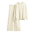 thumbnail image 5 of Women's Autumn Winter 2-Piece Knitted Set - Hoodie + Wide Leg Pants, Solid Color, Elastic Waist, One Size, 5 of 6