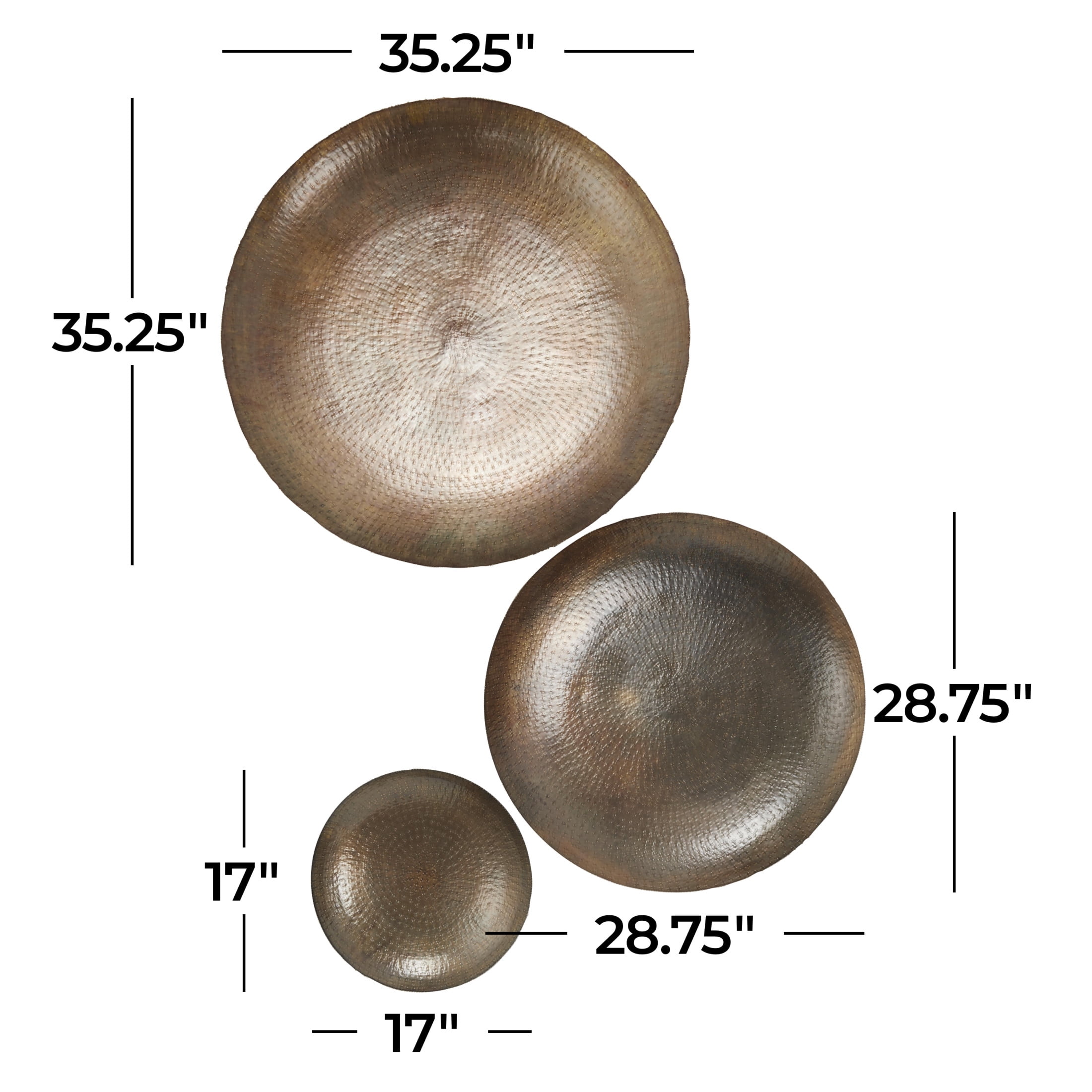 DecMode Bronze Metal Large Metallic Disk Plate Wall Decor (3 Count)