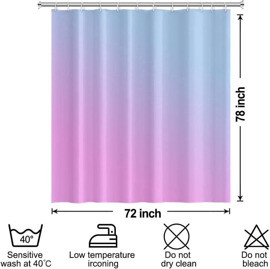 Ombre Blue Purple Shower Curtain Set with Hooks Modern Gradient Pink Shower Curtains for Bathroom Hotel Dorm Solid Boho Waterproof Fabric Shower Curtain 84x72inches