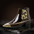 thumbnail image 2 of Men's Metal Toe Cap Chelsea Boots, Pointed Toe Ankle Boots, Formal Dress Boots Punk Rock Style Pointed Toe Boots, 2 of 6