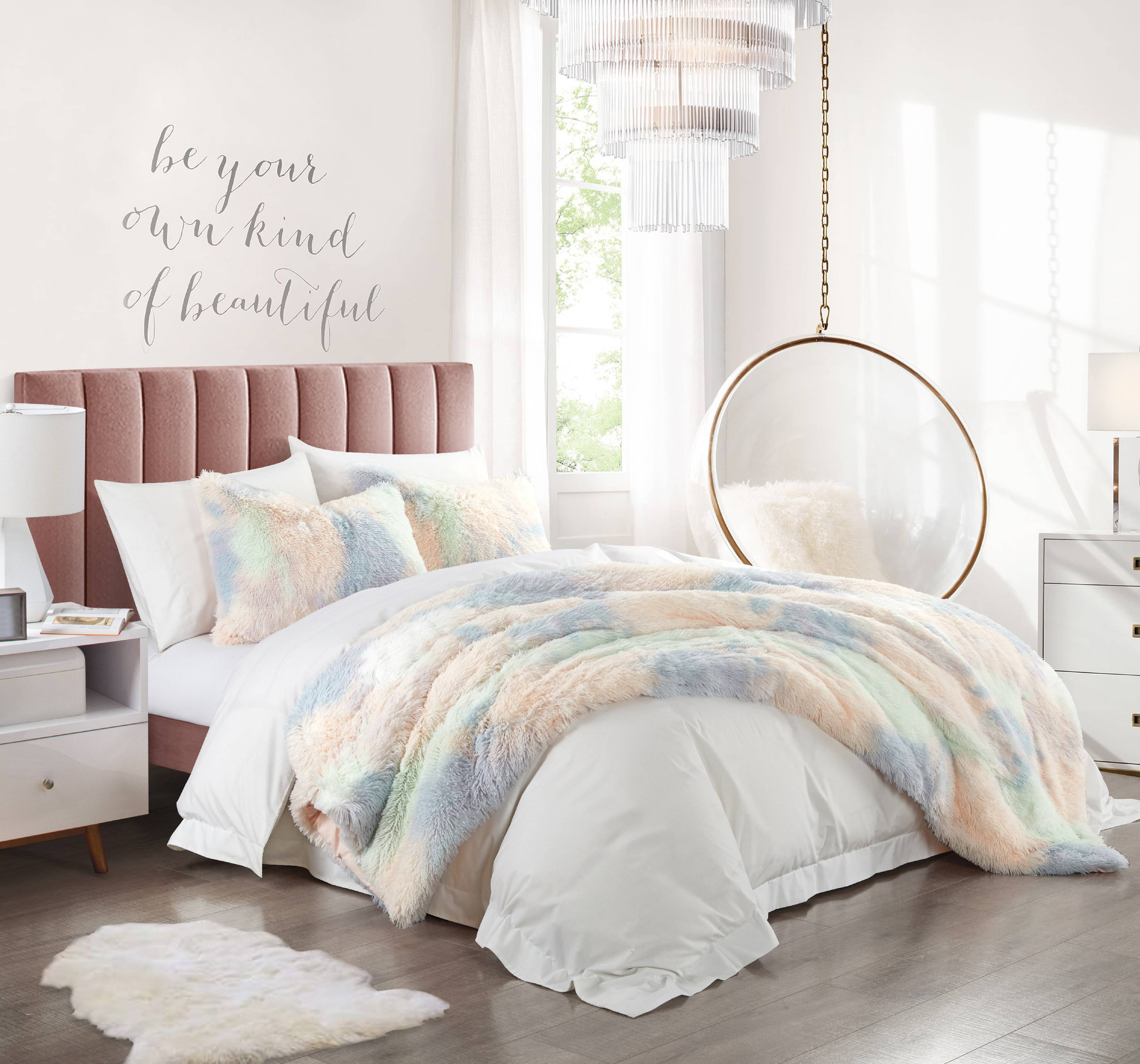 Sorbet Dreams By Heritage Club Faux Fur Rainbow Comforter Set