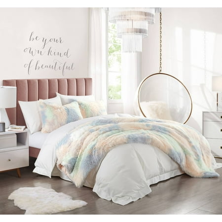 Sorbet Dreams By Heritage Club Faux Fur Rainbow Comforter Set