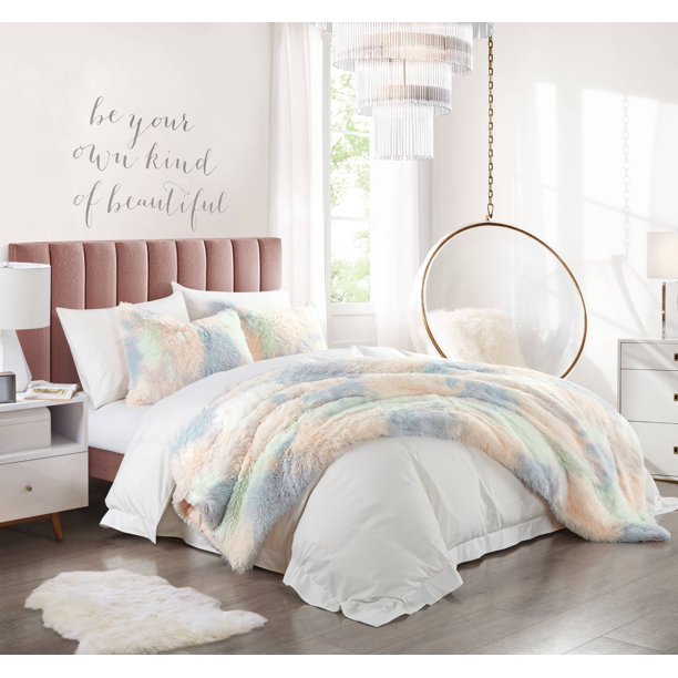 Heritage Club Rainbow Pastel Faux Fur Comforter Set