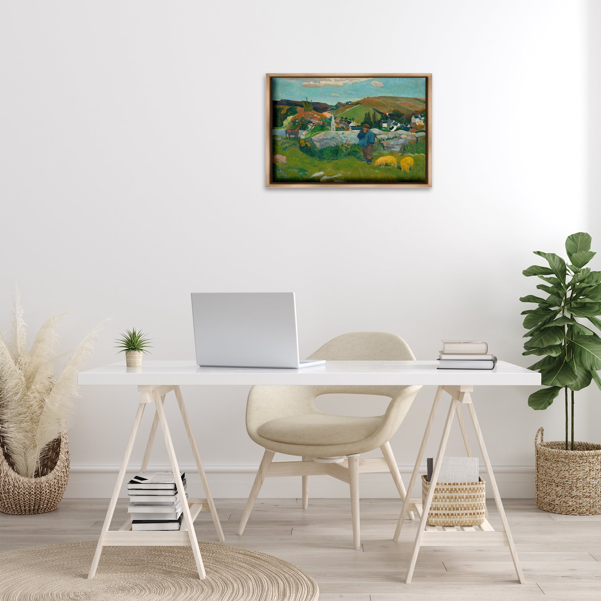 Stupell Industries Classic Gauguin Swineherd Landscape & Nature Painting Brown Floater Framed Canvas Art Print Wall Art, 25 x 17