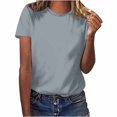 thumbnail image 2 of Pincandy Women's Round Neck Solid Color Short Sleeved Casual Loose Short Sleeved Round Neck Tops/shirt,Gray,M, 2 of 5