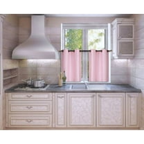 N25 Light Pink 1-Set Light Filtering Kitchen Window Curtain, 2 Faux Silk Tier Panels With Bronze Grommets on Top