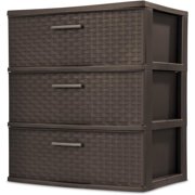 Plastic 3-Drawer Wide Weave Tower, Espresso
