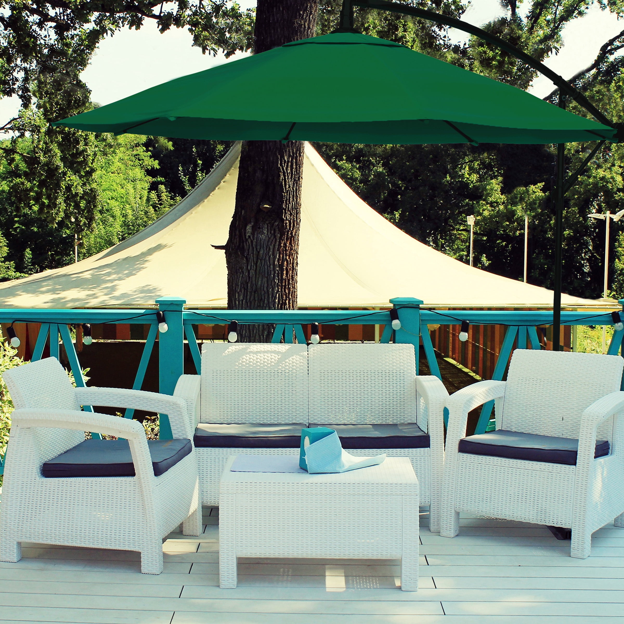 Pure Garden 10-Foot Offset Patio Umbrella with Crank and Base (Hunter Green)