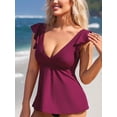 thumbnail image 4 of Charmo Ruffled V Neck Swim Tops for Womens Flowy Tankini Tops Padded Bathing Suit Tops(No Bottoms）, 4 of 6
