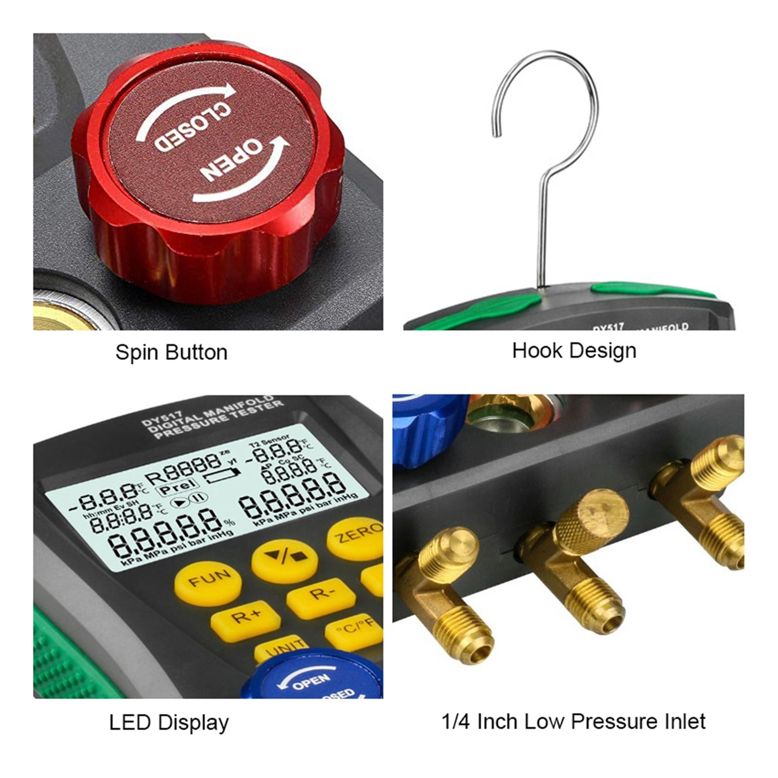DY517A Digital Refrigeration Pressure Gauge Tools Air Conditioning Vacuum Pressure Manifold Tester For Car DY517