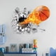 thumbnail image 4 of Adhesivos de pared de vinilo 3D autoadhesivos extraíbles (baloncesto de fuego volador (19,7" x 27,6") que atraviesan la pared, calcomanías artísticas para murales y decoración, 4 of 5