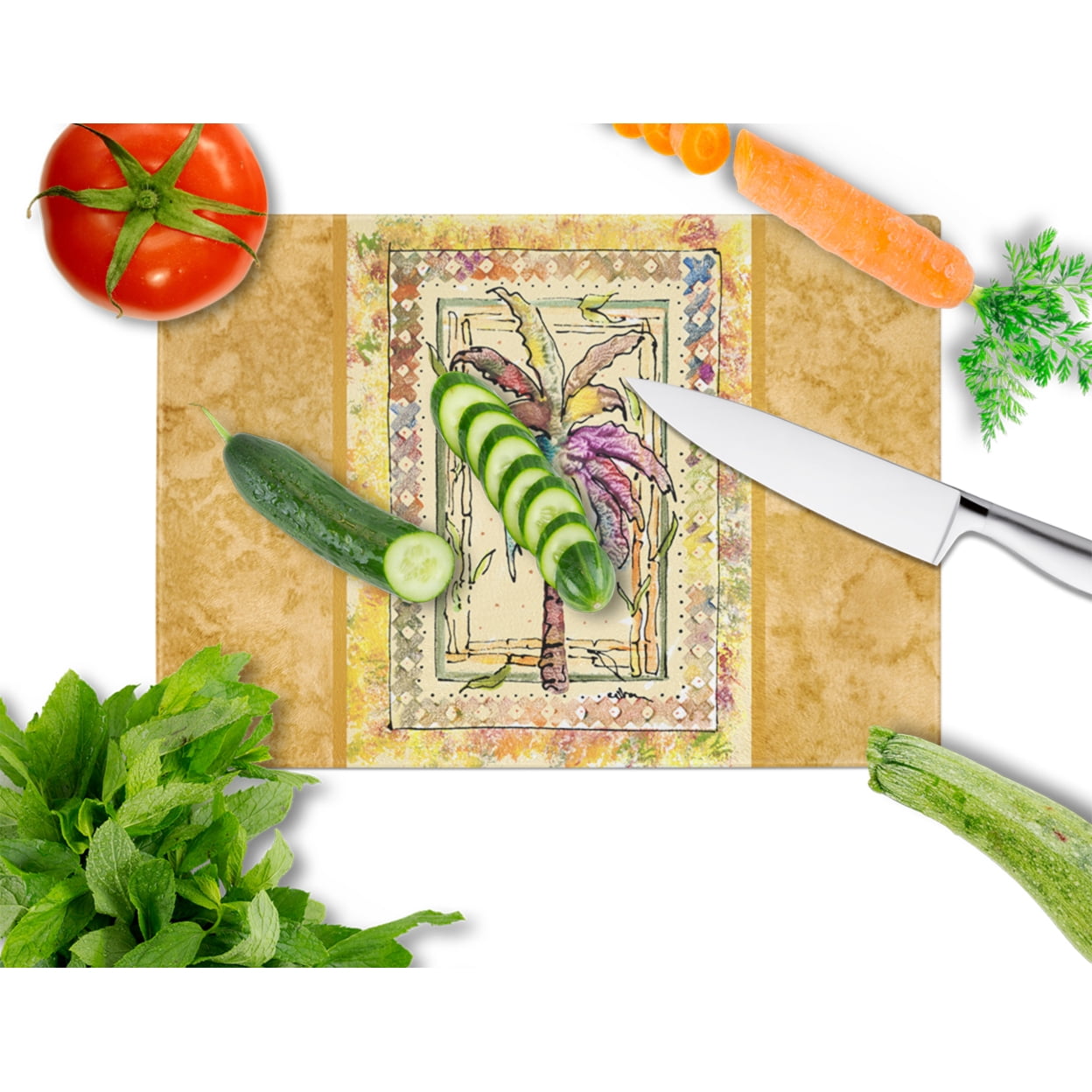 Caroline's Treasures Palm Tree Glass Cutting Board Large