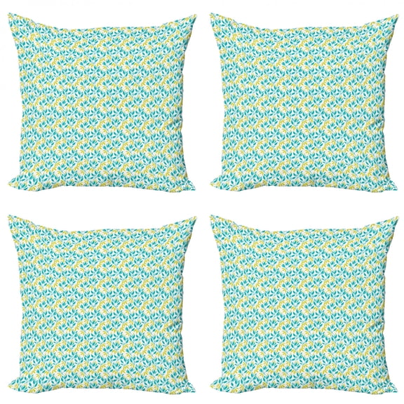 Ambesonne Botanical Throw Pillow Cover 4 Pack, Abstract Herb Leafy Stems, 24", Turquoise Yellow Green