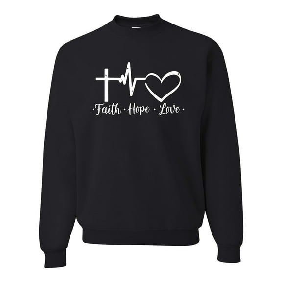 Wild Bobby, Faith.Hope.Love Heart Beat, Inspirational/Christian, Unisex Crewneck Graphic Sweatshirt, Black, Small
