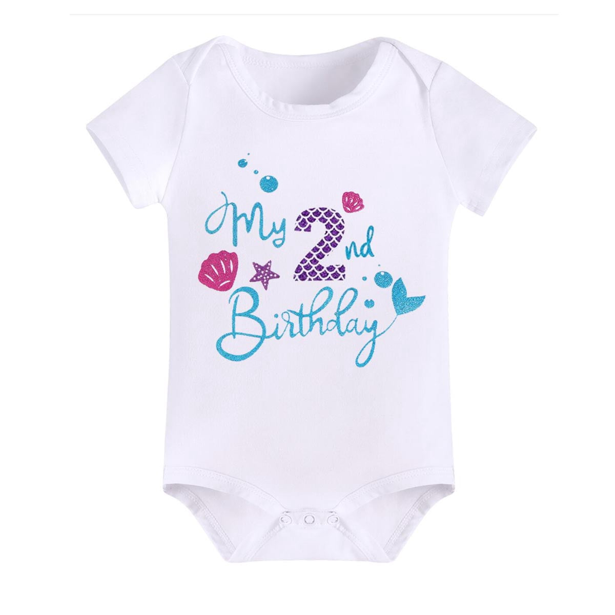 IBTOM CASTLE Toddler Baby Girls Mermaid 1st Birthday Outfit Princess Romper + Tutu Skirt + Shiny Bowknot Headband Cake Smash Clothes Set, 3-Piece