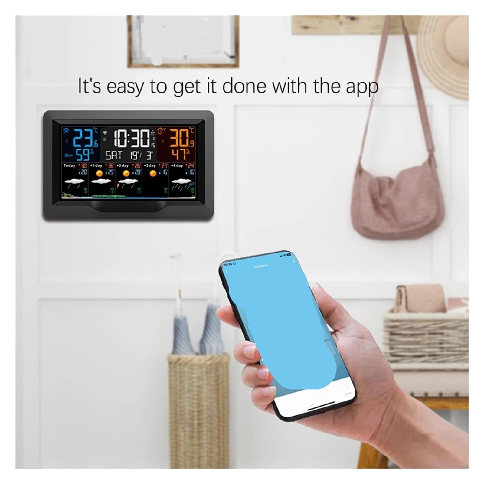 WIFI Smart Weather Station Color Screen APP Control Weather Alarm Clock Indoor and Outdoor