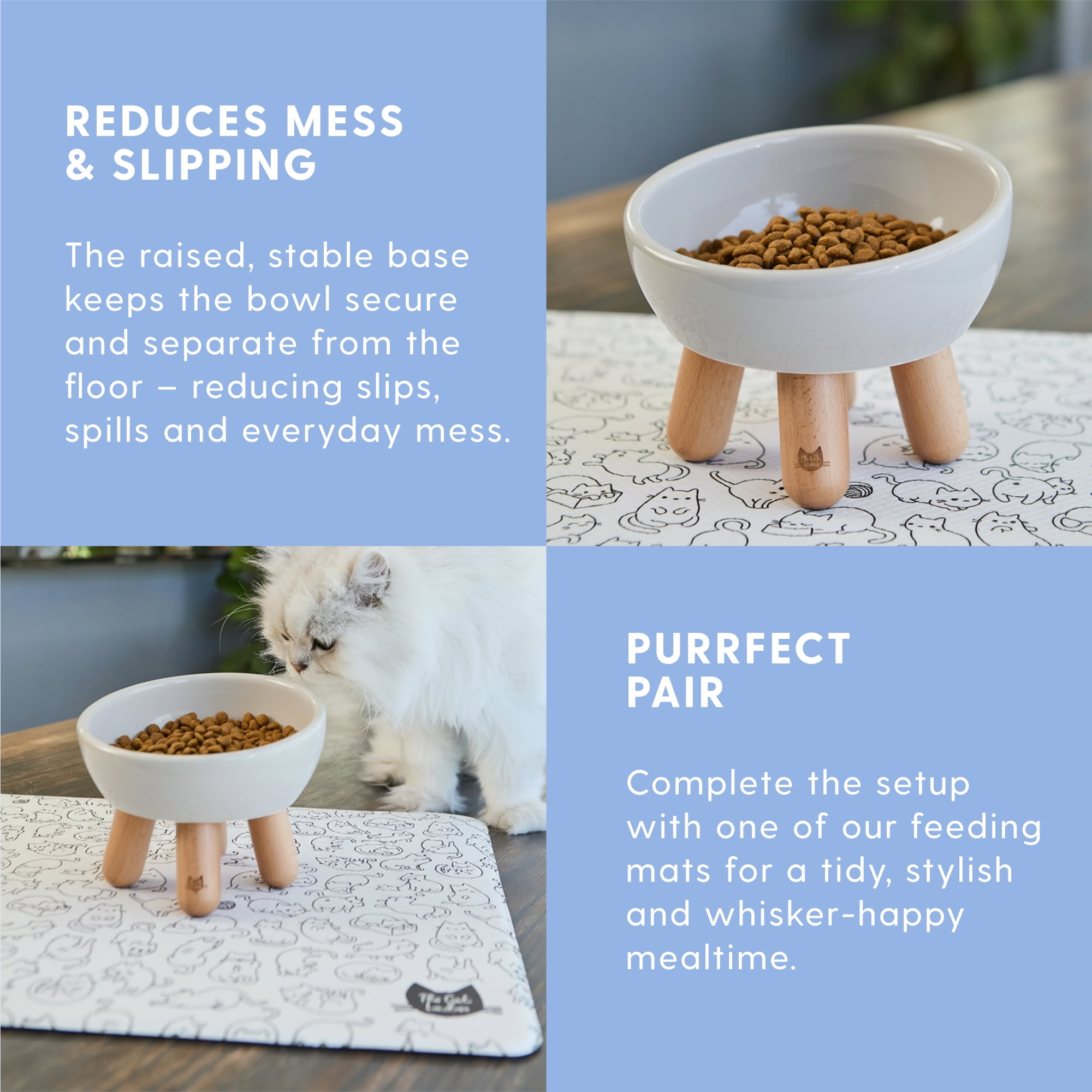 The Cat Ladies Tilted Ceramic Cat Bowl - Elevated Food Bowls Ceramic Pet Bowl - Raised Ceramics Bowls - Elevated & Tilted Design for Comfortable Eating - Grey