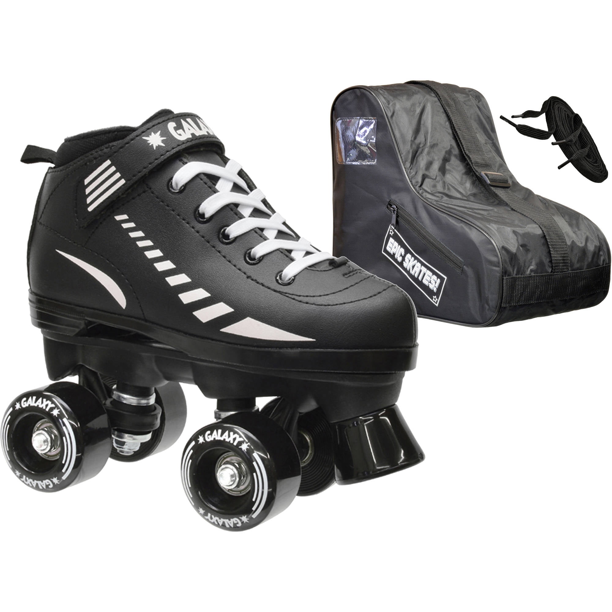 Epic Galaxy Elite Black Quad Roller Skates Package