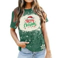 thumbnail image 4 of Yufatyle Merry Christmas T-Shirts Women Tie Dye Tree Santa Letter Graphic Tee Xmas Holiday TopsShort Sleeve Crewneck Shirt Green XL, 4 of 4