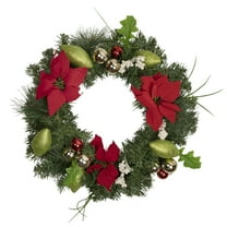Northlight Decorated Red and Green Poinsettia and Pine Artificial Christmas Wreath, 24-inch, Unlit