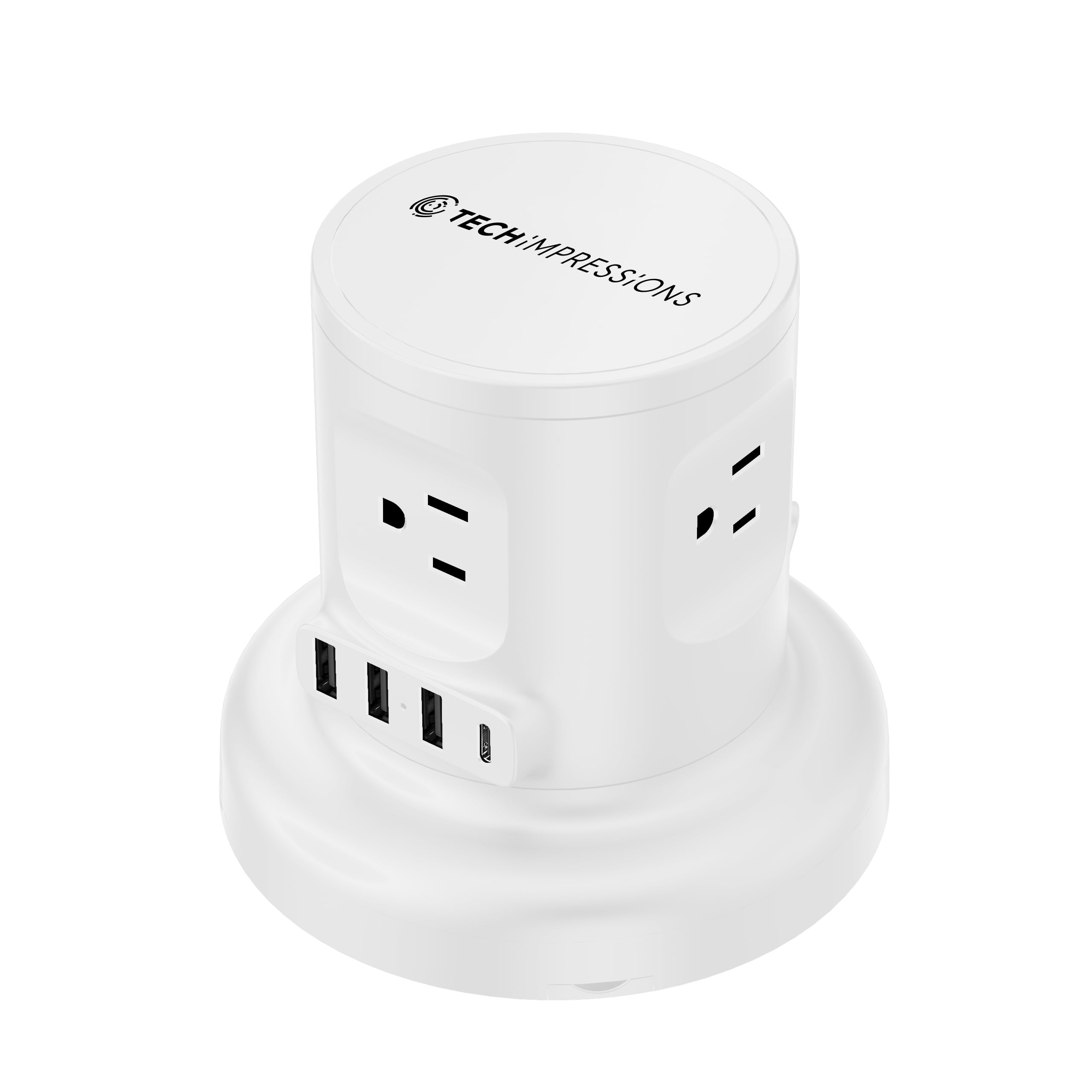 Retractable Power Strip Tower, 8-in-1 Surge Protector with 4 AC Outlets, 2 USB-C, 2 USB-A, 6ft Auto-Retracting Cord, Fast Charging Charging Station, White