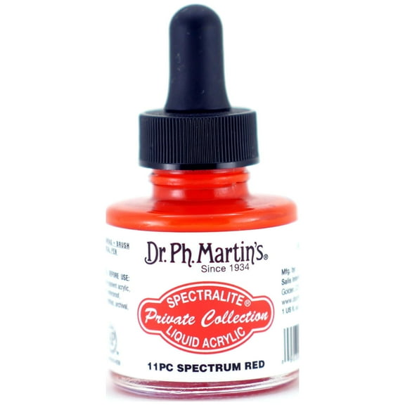Dr. Ph. Martin's® Spectralite Private Collection Liquid Acrylics (11PC) Arcylic Paint Bottle, 1.0 US fl oz, Spectrum Red, 1 Bottle