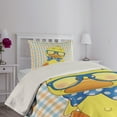 thumbnail image 2 of Ambesonne Cartoon Quilted Coverlet 2 Pcs, Hipster Boho Cool Duck, Twin Size, Orange Yellow Blue, 2 of 4