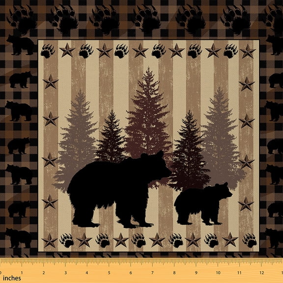 jejeloiu Safari Bear Fabric by the Yard 5 Yards,Wood Plank Fabric for Sewing,Tropical Botanical Pine Home Decor Fabric by the Yard For Child,Breathable Home Decor