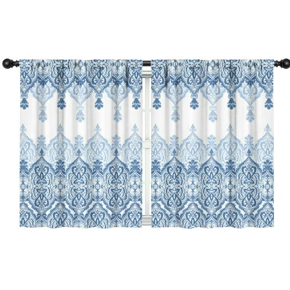Blackout Kids Curtains,Blue Ethnic Floral Border Pattern Childrens Insulated Curtains Set Of 2,Bedroom Essentials,Toddler Room Decor 42x54in(106x137cm)