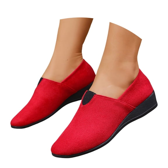 AUDeals Womens Suede Loafers Casual Slip On Flat Low Chunky Heel Rounded Toe Dress Shoes Comfortable Everyday Wear Loafers (Red, 9)