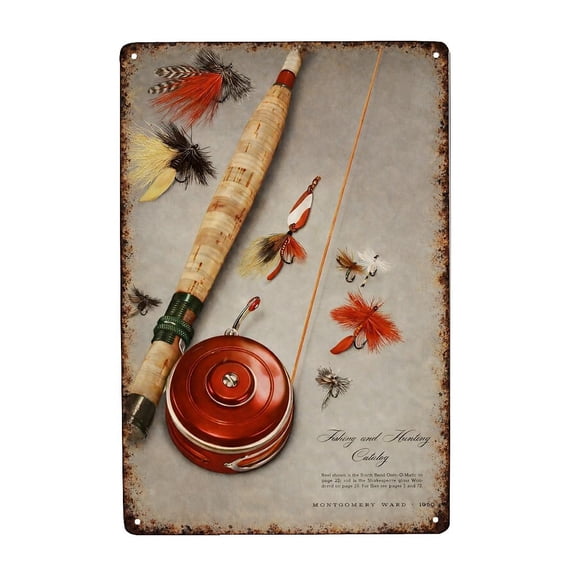 Vintage Fishing Hunting Metal Tin Sign 8x12 Inch Wall Decor for Bathroom Bedroom Living Room