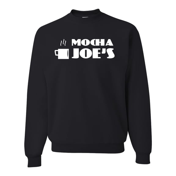 Mocha Joe's Coffee Stand Shop Logo | Mens Pop Culture Crewneck Graphic Sweatshirt, Black, Small