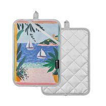 Yayeee Pot Holders Kitchen Heat Resistant with Pocket 7"x9.8" Cotton Oven Cooking Hot Pads, Pink Seaside