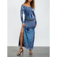 thumbnail image 4 of Biezeib Women Long Bodycon Dress Tie-Dye/Floral Print V-Neck Long Sleeve Dress Fall Slit Off Shoulder Dress, 4 of 6