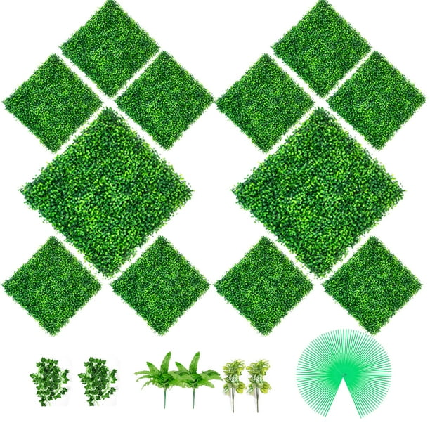 4 Layer Artificial Boxwood Panel 400 Stiches per Panel (12 pcs) VEVOR Plantas Artificiales Decorativas para Pared, Jardines, Patio Trasero