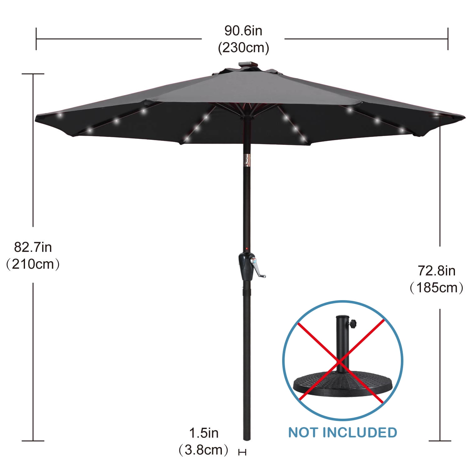 ABCCANOPY 7.5ft Patio Solar Umbrella LED Outdoor Umbrella with Tilt and Crank, Dark Gray