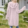 thumbnail image 4 of Cardigan Sweaters For Women Open Front Cable Knit Cardigan Solid Color Chunky Long Sweater Coat Polyester Spandex Blending Jackets 1Pc Pink 3Xl Sweaters For Women, 4 of 9