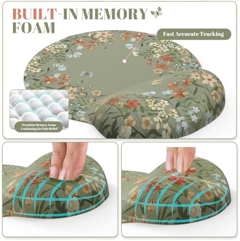 Tekola Desk Mat Set,Large Mouse Pad with Wrist Rest,Ergonomic Keyboard Wrist Support for Women,Girly Floral Computer Mat with Scalloped Edges,Non-Slip Desk Pad Home Office Gaming (Green)