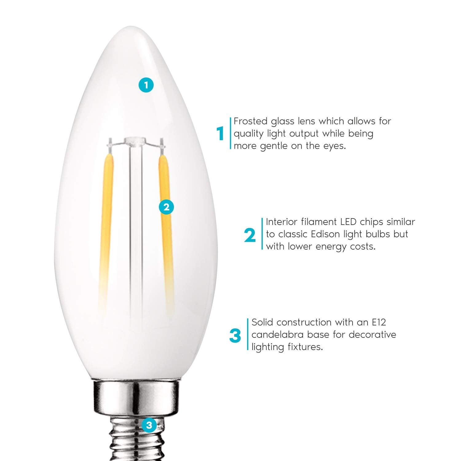 Luxrite E12 LED Chandelier Frosted Light Bulbs, Dimmable, 40 Watt Equivalent, 2700K Warm White, 360 Lumens, Blunt Tip, 12-Pack