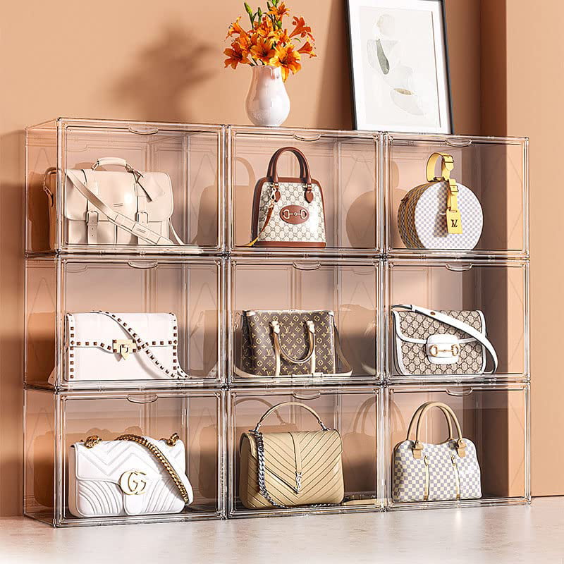  Clear Handbag Storage Organizer, 3 Packs Purse Storage for  Closet, Acrylic Display Case for Purse and Handbag, Stackable Purse Storage  Boxes with Magnetic Door for Wallet, Hats, Toys ,Extra Larger 